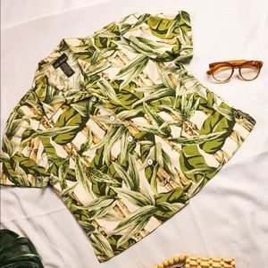 Citi Dress Green Leaves Print Cropped Top Size Large